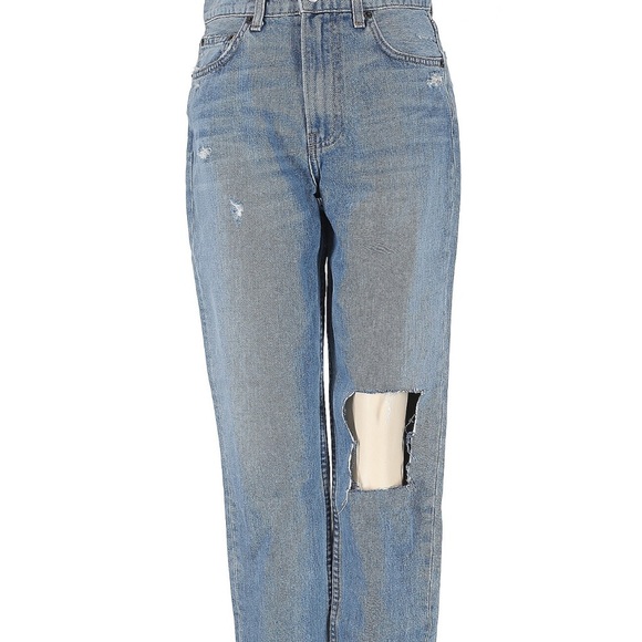 Reformation Blue Straight Leg Jeans with Distressed Details - Picture 1 of 5